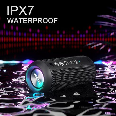 Ortizan Portable Bluetooth Speaker - IPX7 Waterproof with 24W Loud Stereo Sound, RGB Lights, 30H Playtime