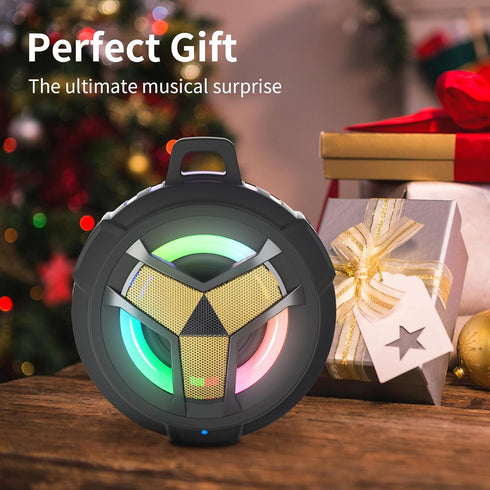 EBODA Waterproof Bluetooth Speaker - IP67 Shower Speaker with LED Light, Portable for Travel, Beach, Black Golden