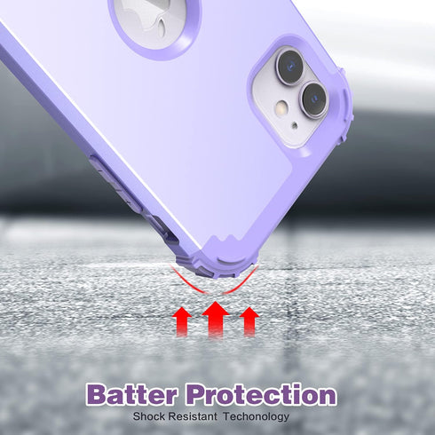 IDweel Hybrid 3 in 1 Shockproof Heavy Duty Case for iPhone 11 with Tempered Glass Screen Protector, Purple