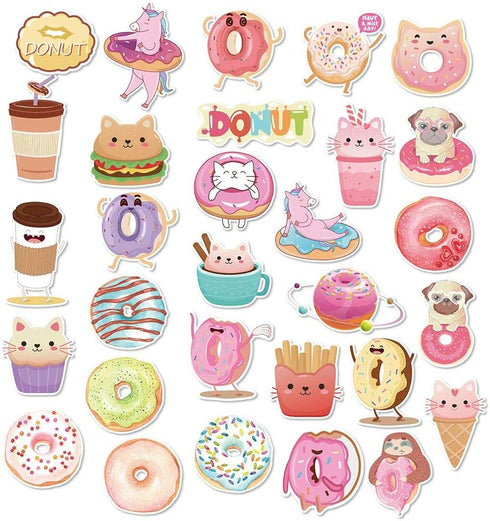 Donut Luggage Stickers (60pcs), PVC Waterproof Stickers for Kids, Adults, Cars, Motorcycles, Notebooks, Skateboard