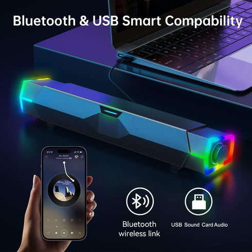 VINNFIER V18 Bluetooth & USB Smart Compability Computer Speakers for PC Desktop Monitor, Gaming PC Sound Bar, Superb