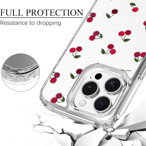 Idocolors 13 for iPhone Pro - Cute Cherry Case for Women, Clear Slim Crystal Case, Anti Peel Off, Not Yellowing