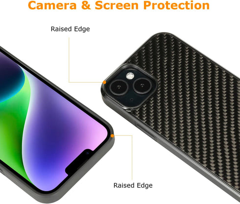molzar Grip Series Case for iPhone 14 Plus, Real Weave Carbon Fiber, Built-in Metal Plate, Wireless Charging
