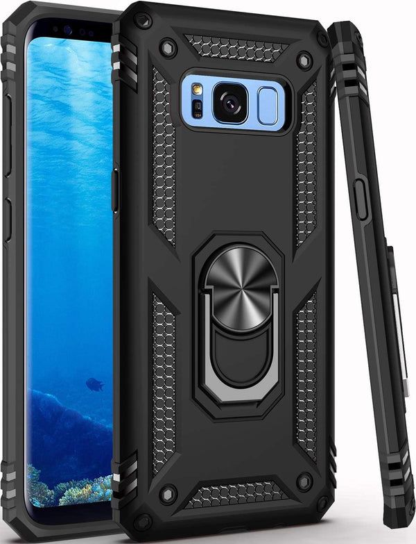 LUMARKE Galaxy S8 Case, Military Grade Protective Phone Cover Black, 16ft Drop Tested, Magnetic Ring Kickstand