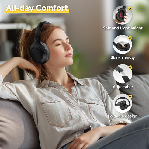 QCY H3 LITE Active Noise Cancelling Headphones, Wireless Over Ear, 60H Playtime, Bluetooth 5.3 for Travel