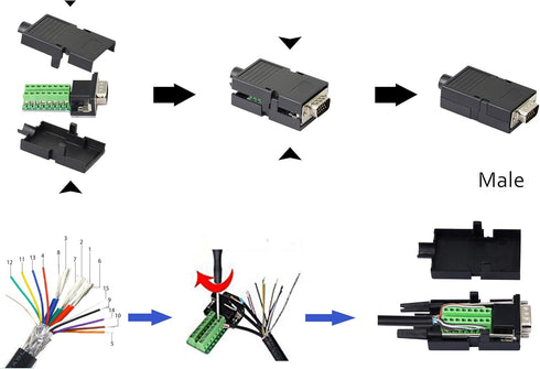 SinLoon VGA DB15 Solderless Connector 3+9 D-SUB 15 Pin VGA Breakout Board Adaptor with Case + Screwdriver (2-Pack Male)