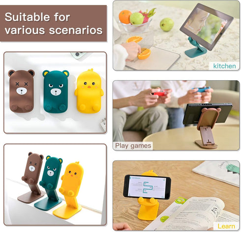Cute Cell Phone Stand, Foldable Adjustable Animal Phone Holder for Desk, Compatible with iPhone and iPad