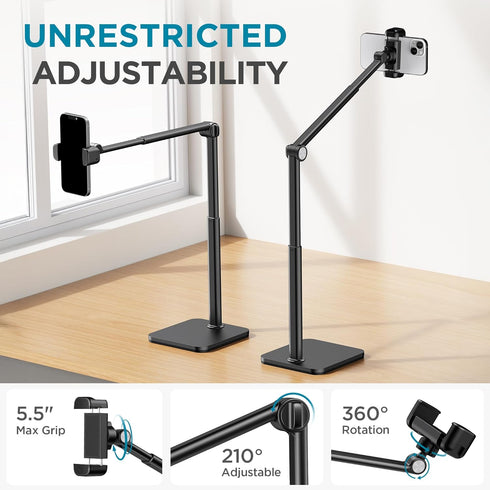 InnoGear Overhead Phone Mount, Heavy Duty Aluminum Phone Stand Tabletop Cooking Tripod for Desk Flexible Cell Phone