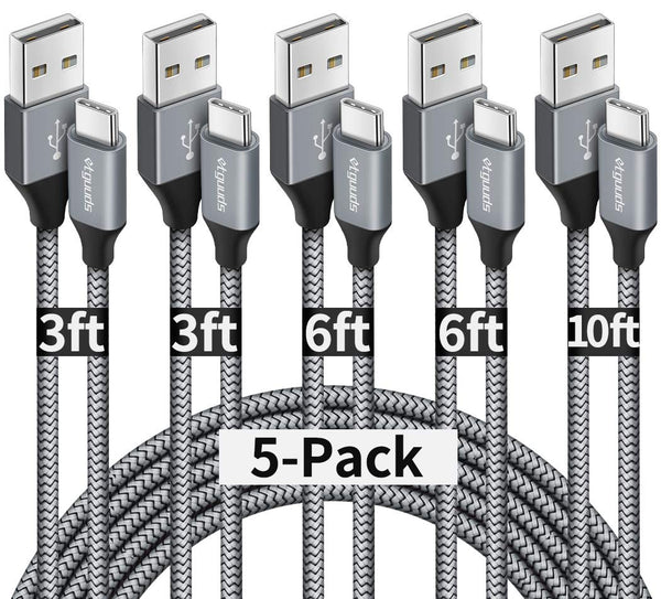 etguuds USB C Cable 5-Pack (3/3/6/6/10 ft) Fast Charging Type C Charger for iPhone 15, Samsung Galaxy