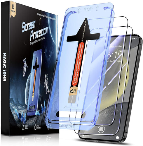 Samsung Galaxy S24 Magic John 2 Pack Tempered Glass Screen Protector, HD Clear, Bubble Free, Easy Auto Dust-Elimination.