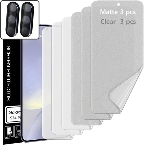 Samsung Galaxy S24 Plus 5G 2024 Screen Protector Set: 3 Self Healing, 3 Anti-Glare TPU, 2 Lens Protectors, Easy Install.