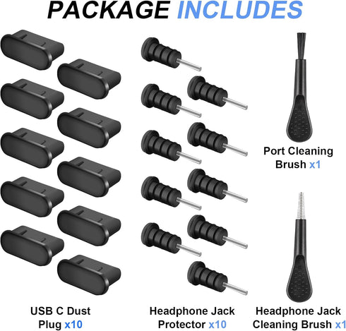 USB C Dust Plug, Silicone USB C Plug Cover Charging Port Protector Cap with Cleaning Kit for iPhone 15 Series, Samsung Galaxy S23/S22/S21/S20, Note 20/10 and All Type C Devices