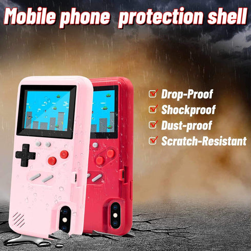 LucBuy Game Console Case for iPhone Xs MAX, Retro Protective Cover with 36 Small Games, Pink