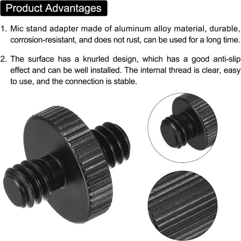 MECCANIXITY Mic Stand Adapter, 1/4-20 Male to Male Camera Screw Thread Adapter for Microphone Tripod Stand (Black, 2