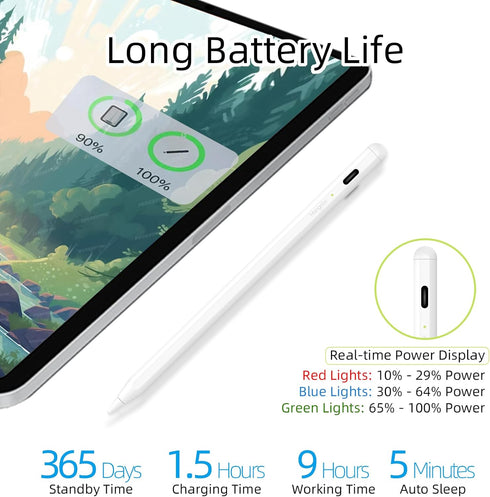 Stylus Pen for iPad 2018-2023, Apple Pencil USB C with Palm Rejection, Works with iPad Pro, Air, Mini, and More