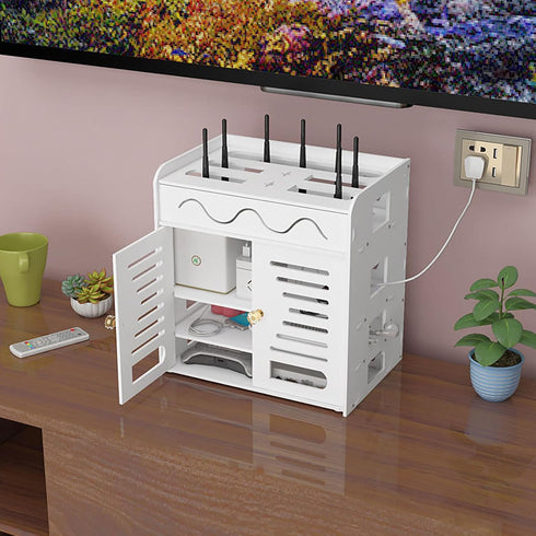 White PVC Router Storage Box: Cable Organizer Modem Cover Decorative Box for Home and Office Router Storage Rack