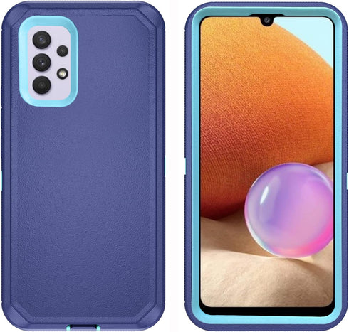 Asuwish Phone Case for Samsung Galaxy A32 4G, Blue Hybrid Rugged Cover with Tempered Glass Screen Protector