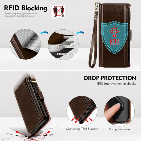 Antsturdy 11 11 6.1",Coffee Compatible with iPhone Wallet Case,RFID Blocking PU Leather Phone Case Women Men Flip