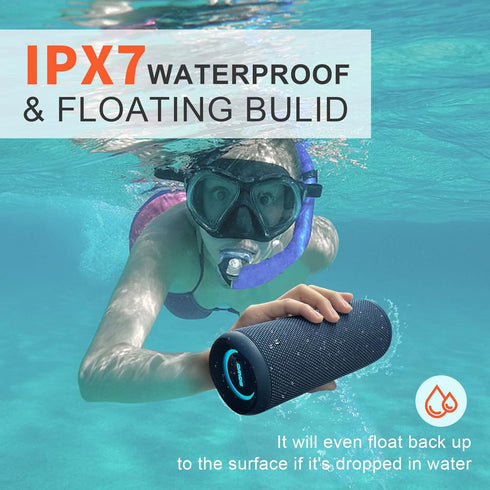 Portable Bluetooth Speaker, IPX7 Waterproof with 25W Loud Stereo Sound and 16H Playtime, Blue