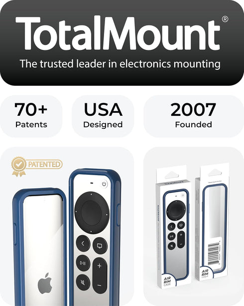 TotalMount Air Rim Case for Apple TV Remotes, Slim Hybrid Remote Case with Ultimate Drop Protection, Blue Perimeter