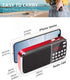 PRUNUS J-189 Bluetooth AM FM Radio, Small Portable Radio - Dual Speaker Heavy Bass, LED Flashlight, Pocket Size, TF Card USB AUX MP3 Player, Rechargeable Battery Operated Small Radio(Red)