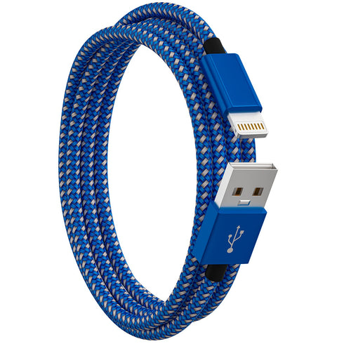 iPhone Charger Lightning Cable, 1 Pack 6 ft Blue/White Nylon Braided USB Charging High Speed Data Sync for iPhone