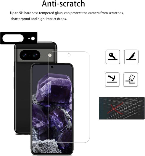 Easy Alignment Frame for Google Pixel 8 Tempered Glass Screen Protector, 2-Pack Camera Lens Protector Film
