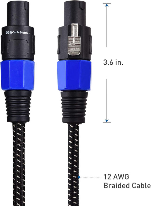 Cable Matters Premium Braided 12AWG Speaker Cable 6 ft Compatible with Speakon NL4FC Port
