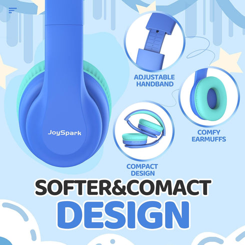 JoySpark Kids Bluetooth Headphones, Lightweight Wireless Over-Ear Headphones, 60 Hours Playtime, Volume Limited for Kids
