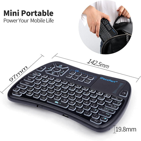 iPazzPort Bluetooth Mini Keyboard (IR Learning) Touchpad Mouse, Backlit 2.4GHz Wireless Keypad Remote Controller