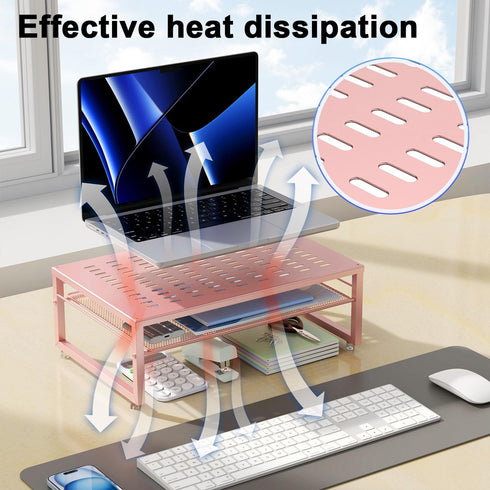 gianotter 2-Tier Metal Monitor Stand Riser, Desk Accessories & Workspace Organizers for Office Supplies, Rose Gold