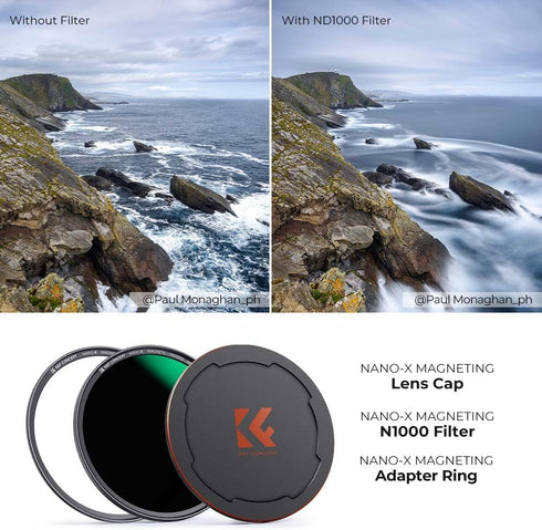 K&F Concept 58mm Magnetic ND1000 Lens Filter, 10-Stop Fixed Neutral Density Filter, Magnetic Basic Ring for Camera Lens
