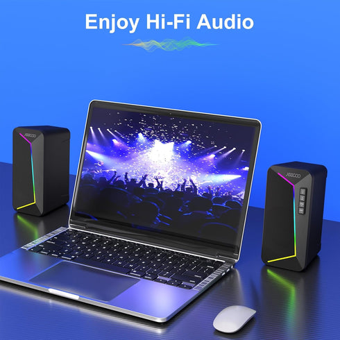 Jeecoo M30 Bluetooth Computer Speakers, PC Gaming Speakers for Desktop with Crisp Stereo Sound, Dynamic LED Modes,