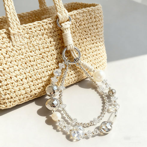RUIYDZ Luxury Pearl Phone Wrist Strap Crystal Diamond Beaded Keychain Wristlet for Phone Chain Wristlet Glitter