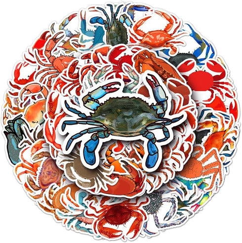 Jukome |50Pcs Crab Stickers Crab Waterproof Vinyl Decals for Water Bottles Laptop Luggage Cup Computer Mobile Phone