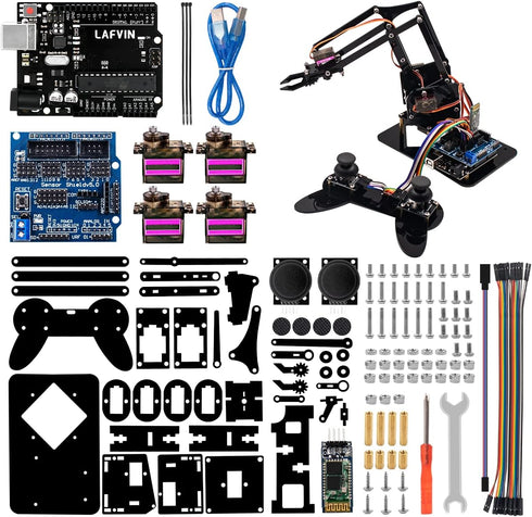 LAFVIN 4DOF Acrylic Robot Mechanical Arm Claw Kit Compatible with Arduino IDE