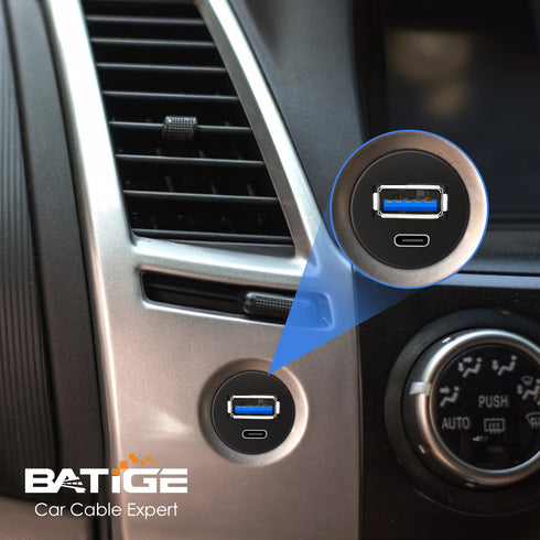 BATIGE USB 3.0 to Type C Car Mount Flush Cable, Dual Port Male to Female Waterproof Extension - 3ft