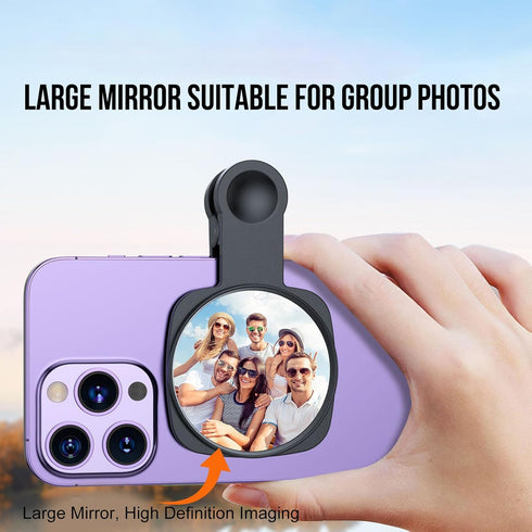 WOWNOVA 2.36" Clip Selfie Mirror for Phone Back Camera - Live Streaming, Vlogging, HD Reflective Clip Compatible