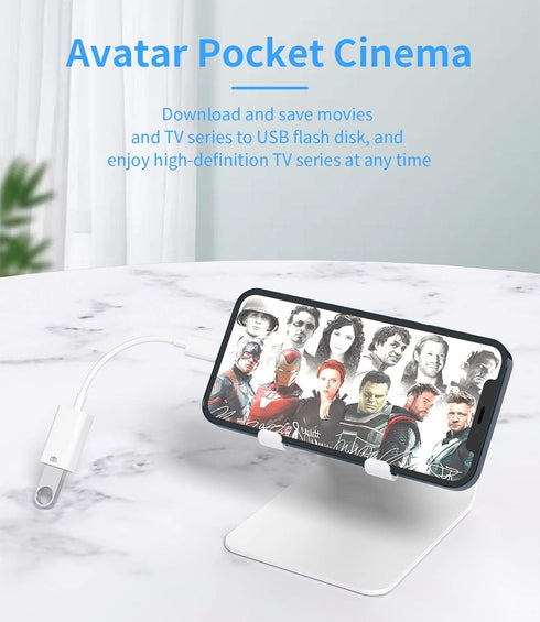 Lightning Male to USB Female OTG Adapter for iPhone 13, 12 Pro Max, iPad Air, Camera, Mouse, Keyboard, Hub, Midi.