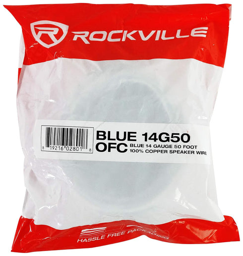 14G50 14 50 100% Rockville Blue OFC Gauge Foot OFC Copper Speaker Wire, Tinned Marine-Grade Jacket, Flexible Stranded