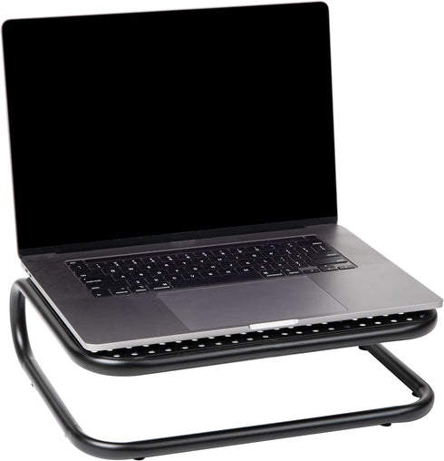 Set 2, 14.25"L 11"W 4.25"H, Mind Reader Monitor Stand, of Ventilated Laptop Riser, Desktop Organizer, Metal, x x Black
