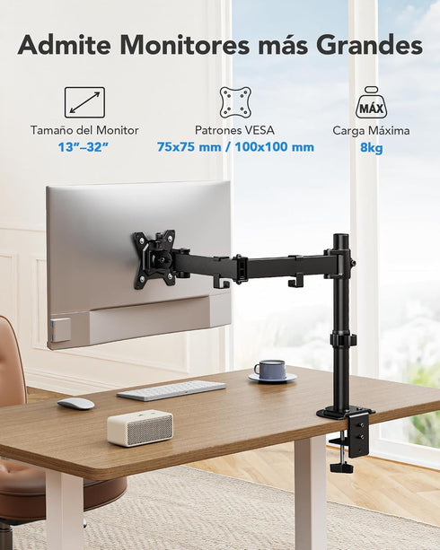 HUANUO 13-32 17.6 lbs, 16 Grommet 75x75mm 100x100mm Single Monitor Mount, Monitor Arm for Monitors up to Adjustable