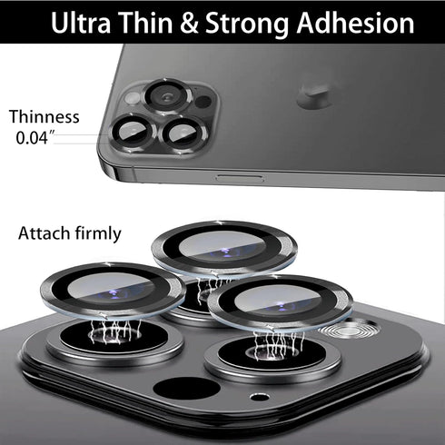 iPhone 12 Pro, 12 Mini Camera Lens Protector - 2 Sets Tempered Glass Cover with Metal Ring, Case Friendly (Black)