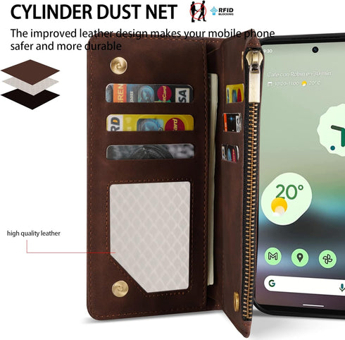 ZZXX Wallet Case for Google Pixel 6A, RFID Blocking Card Slot, Premium Soft PU Leather, Coffee