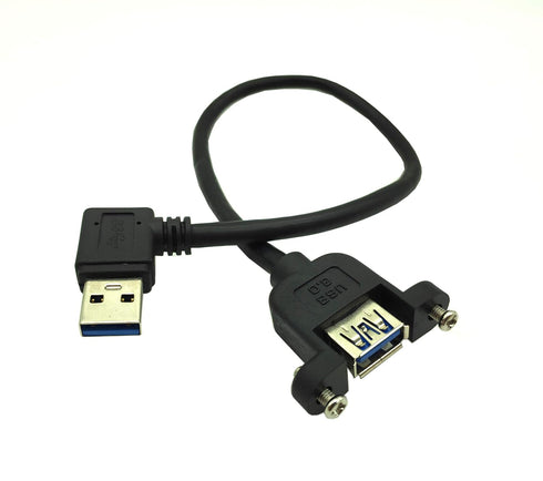 Panel-Mount USB 3.0 Extension Cable, Haokiang, 1 ft/30cm 90 Degree Right Angle USB 3.0 Type A Male to Female