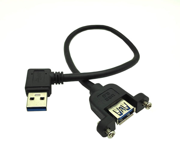 Panel-Mount USB 3.0 Extension Cable, Haokiang, 1 ft/30cm 90 Degree Right Angle USB 3.0 Type A Male to Female