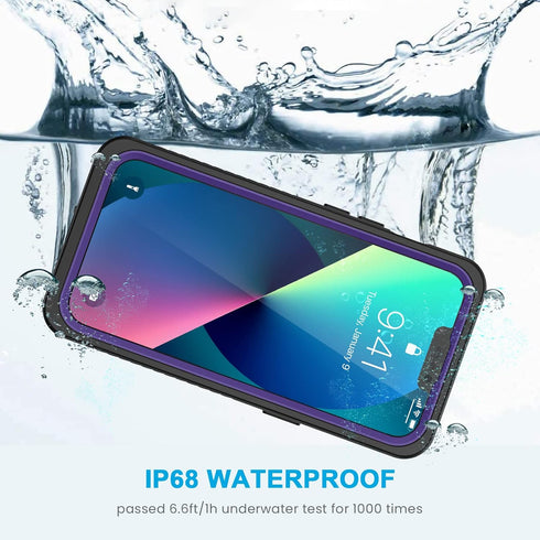 Lanhiem iPhone 13 Case, IP68 Waterproof Dustproof Shockproof with Built-in Screen Protector, 6.1 inch - Purple