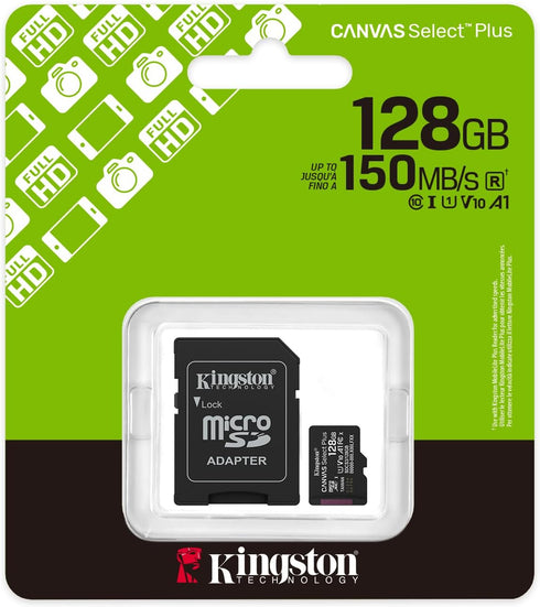 Kingston 128GB 150MB/s 10, U1, V10, A1 SDCS3/128GB Canvas Select Plus microSD Card | Up to | Class UHS-I, |