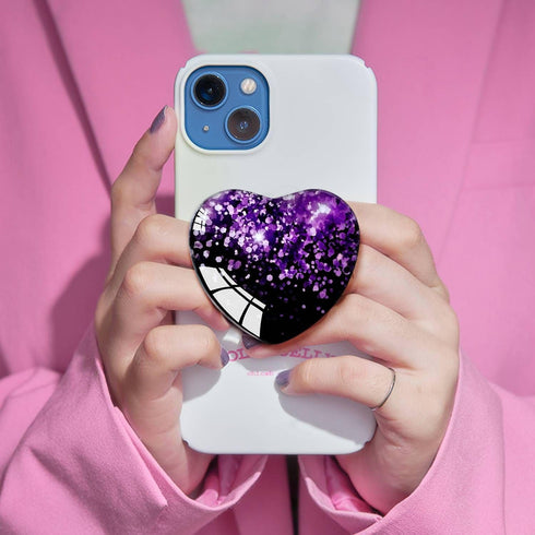 Expanding Mobile Cell Phone Grip, Heart Shape Glass Holder for Smartphones, Collapsible Stand (Black Purple)