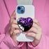 Expanding Mobile Cell Phone Grip, Heart Shape Glass Holder for Smartphones, Collapsible Stand (Black Purple)